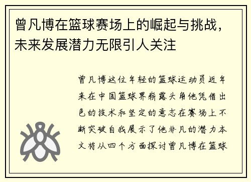 曾凡博在篮球赛场上的崛起与挑战，未来发展潜力无限引人关注